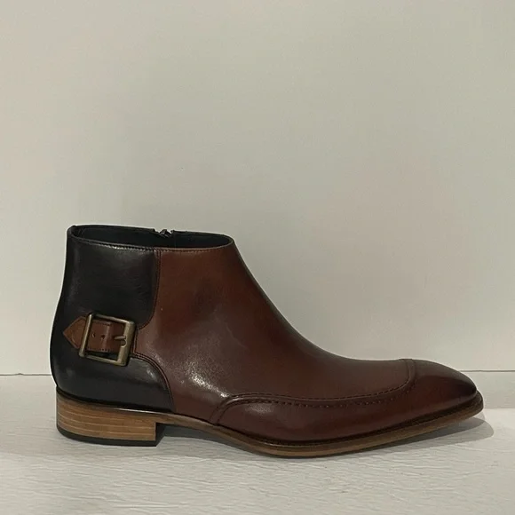 Duca ankle boot cognac Italian leather point toe side zipper - Picture 2 of 5